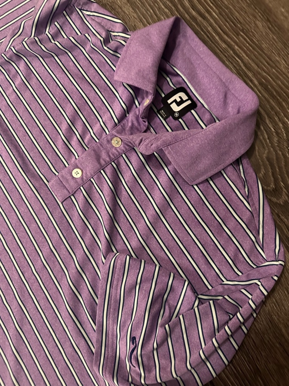 FootJoy Golf Polo M Purple/White/Navy Striped Short Sleeve Collared